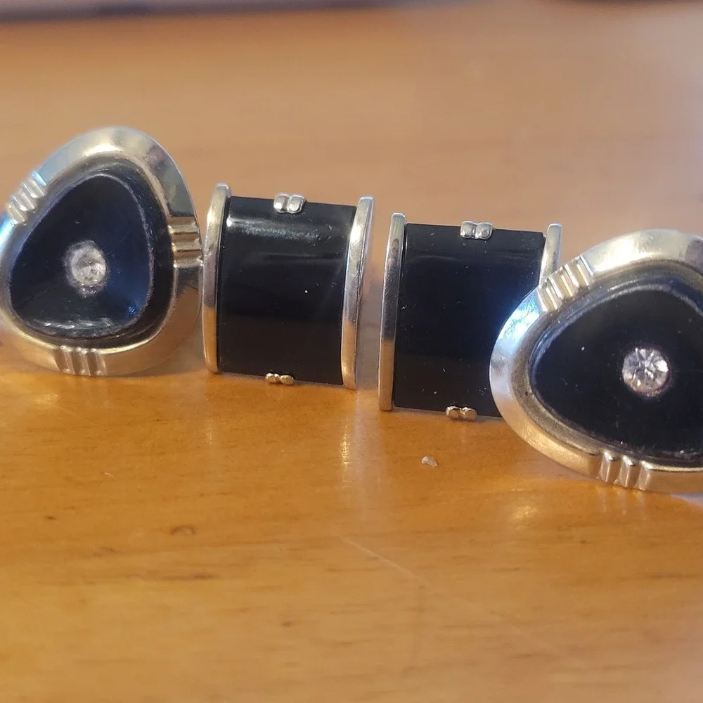 6 Pr Vintage Mens Cufflink Lot Modernist Onyx Mesh Wrap Faux Pearl